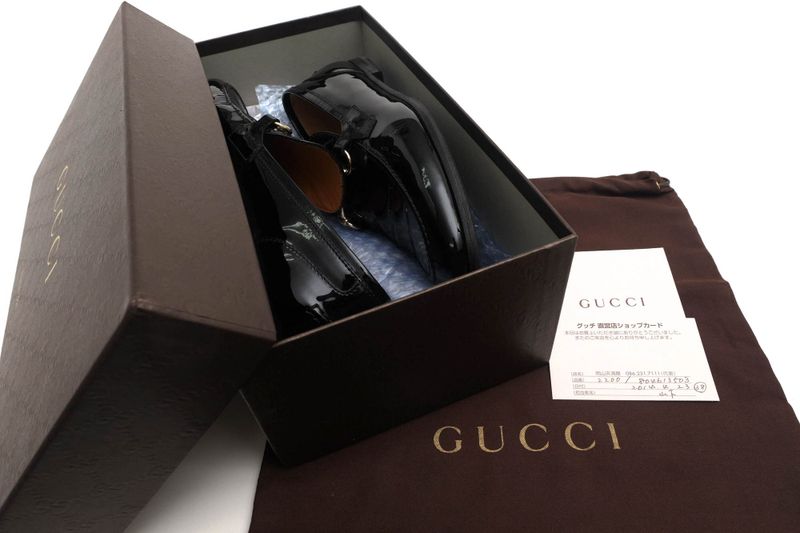 Gucci Bit Loafers Shoes Women Enamel Patent Leather Genuine Black 283644 Bnc00