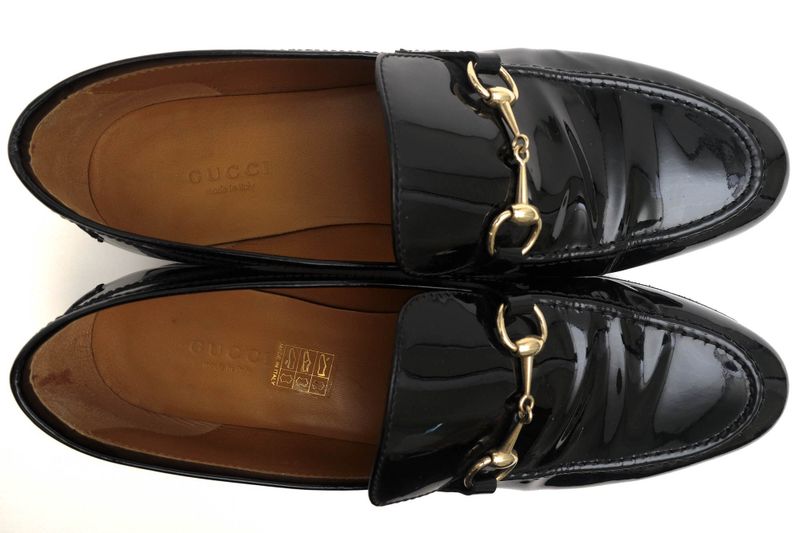 Gucci Bit Loafers Shoes Women Enamel Patent Leather Genuine Black 283644 Bnc00