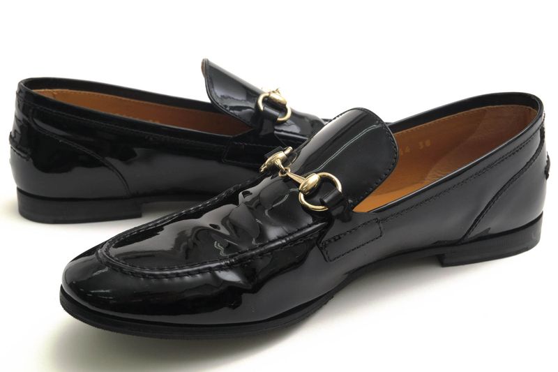 Gucci Bit Loafers Shoes Women Enamel Patent Leather Genuine Black 283644 Bnc00