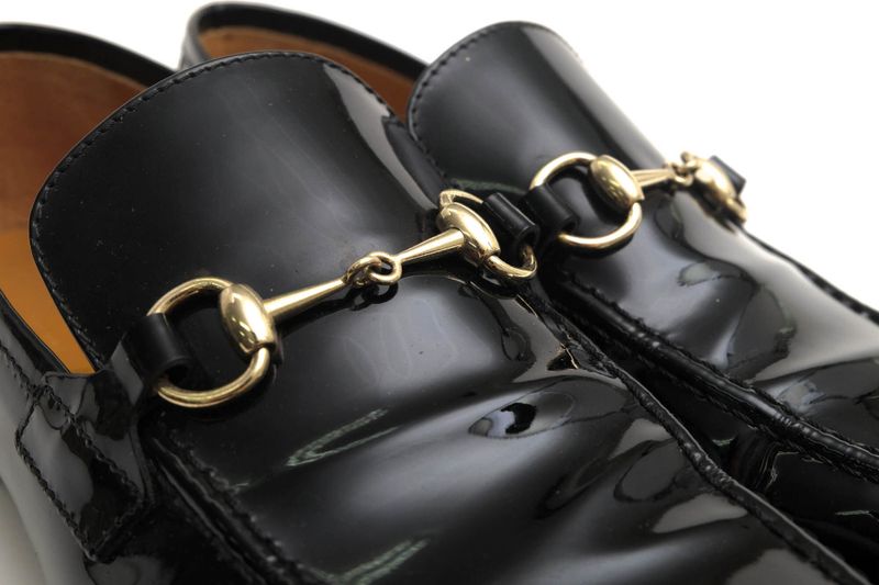 Gucci Bit Loafers Shoes Women Enamel Patent Leather Genuine Black 283644 Bnc00