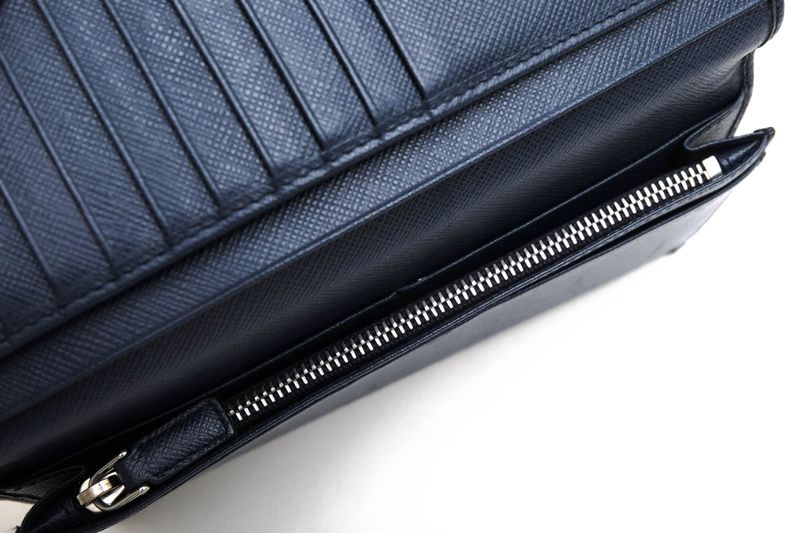 Prada Long Wallet Men Leather Genuine Leather Navy Blue 2mv836 Portafverticale
