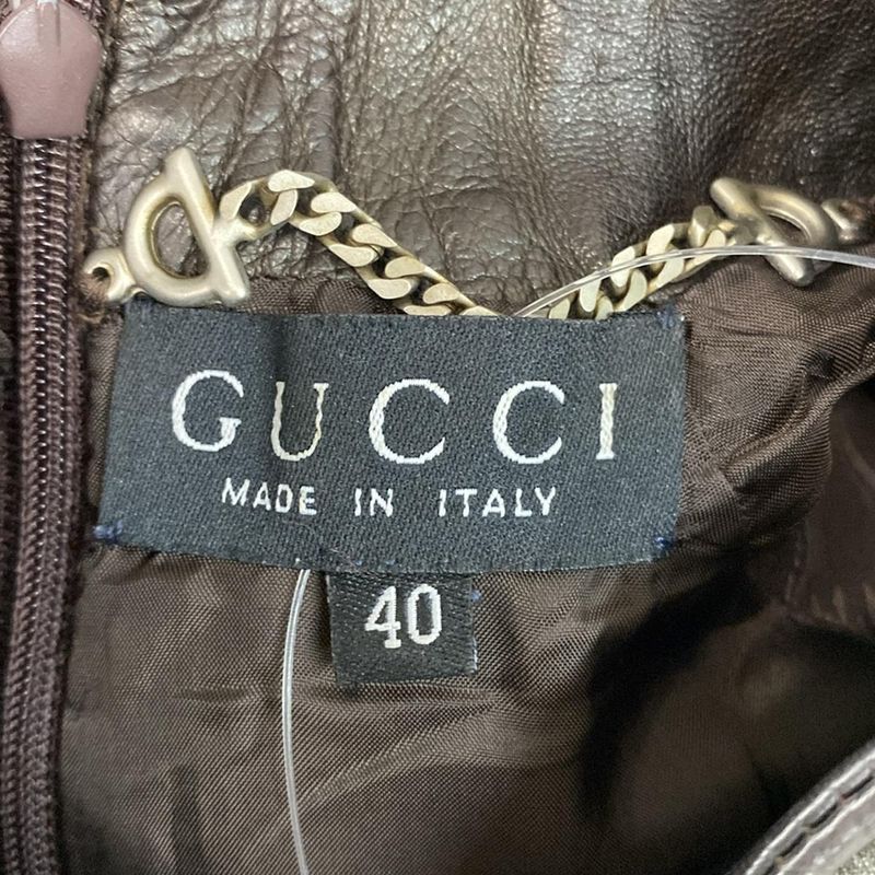 Gucci Dress Size 40 M Women - Dark Brown Lamb Leather / Short Sleeves