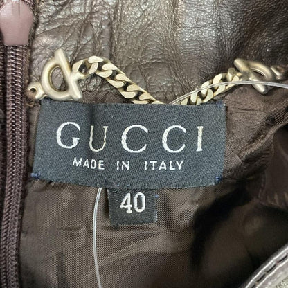 Gucci Dress Size 40 M Women - Dark Brown Lamb Leather / Short Sleeves