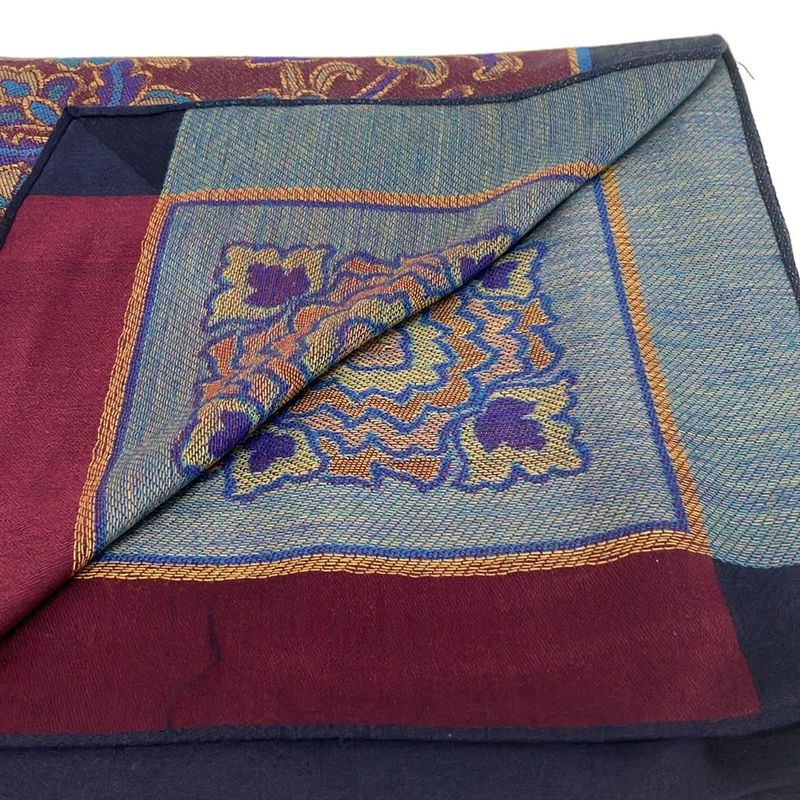 Yvessaint Laurent Stole (shawl) - Bordeaux X Blue X Multi Wool Silk