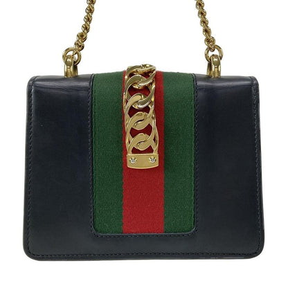 Gucci Shoulder Bag Sylvie Mini 431666 Dark Navy Green And Red Chain Shoulder