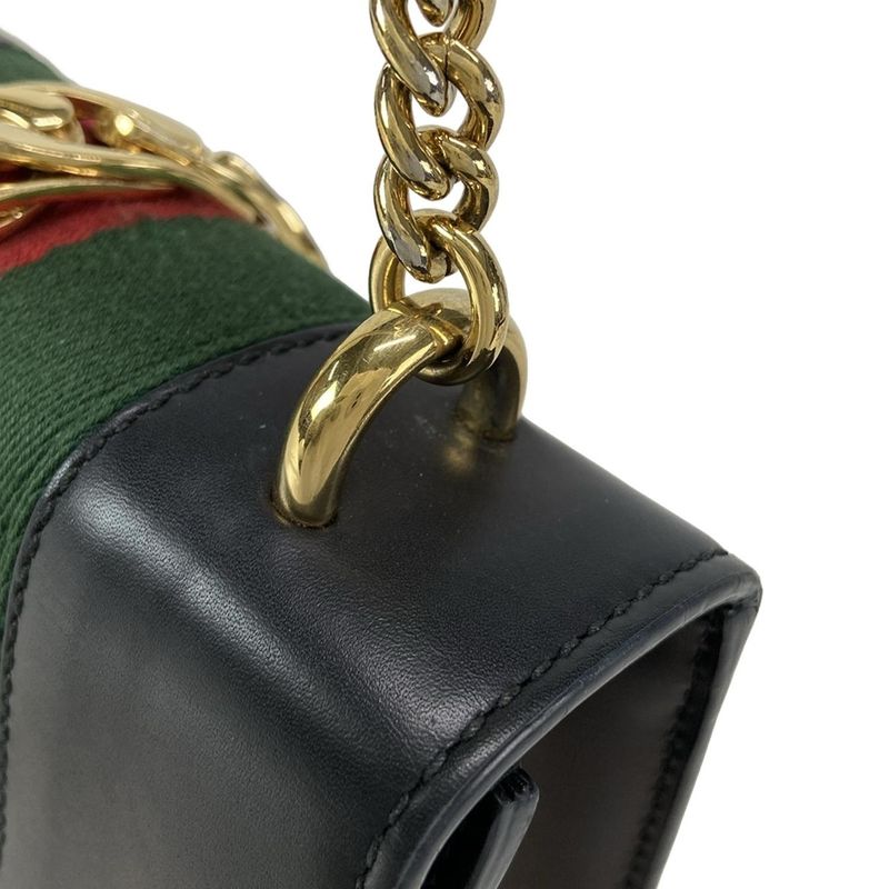 Gucci Shoulder Bag Sylvie Mini 431666 Dark Navy Green And Red Chain Shoulder