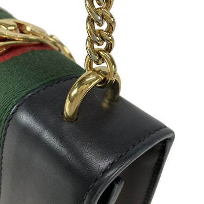 Gucci Shoulder Bag Sylvie Mini 431666 Dark Navy Green And Red Chain Shoulder