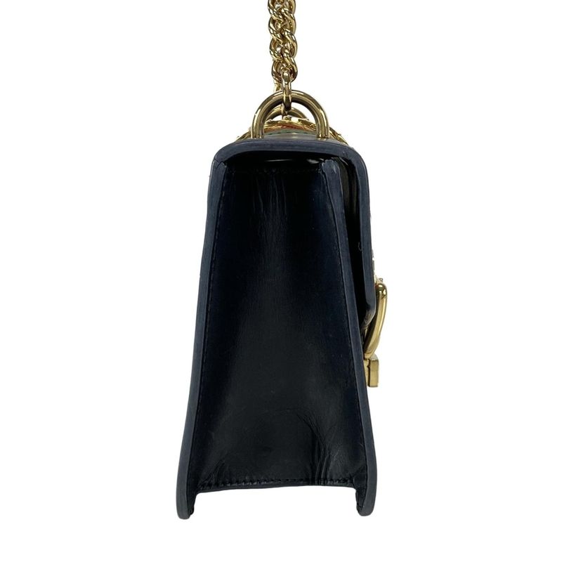 Gucci Shoulder Bag Sylvie Mini 431666 Dark Navy Green And Red Chain Shoulder