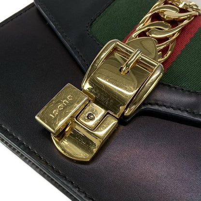 Gucci Shoulder Bag Sylvie Mini 431666 Dark Navy Green And Red Chain Shoulder