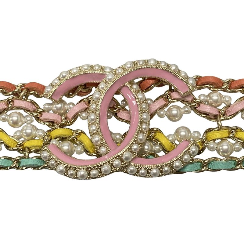 Chanel Belt - Ivory×gold×multi Chain Belt W/coco Mark Leather