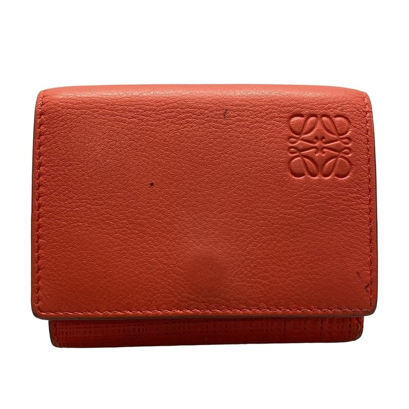 Loewe Trifold Wallet Linen/tri-fold Wallet Beige Leather