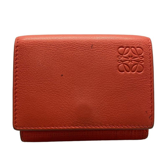 Loewe Trifold Wallet Linen/tri-fold Wallet Beige Leather