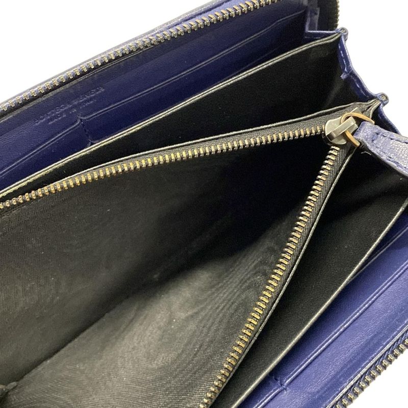Bottega Veneta Intrecciato Navy Round Zipper Leather Long Wallet
