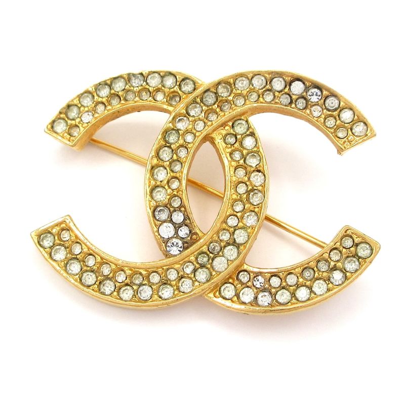 Chanel Brooch Gold And Clear Coco Mark