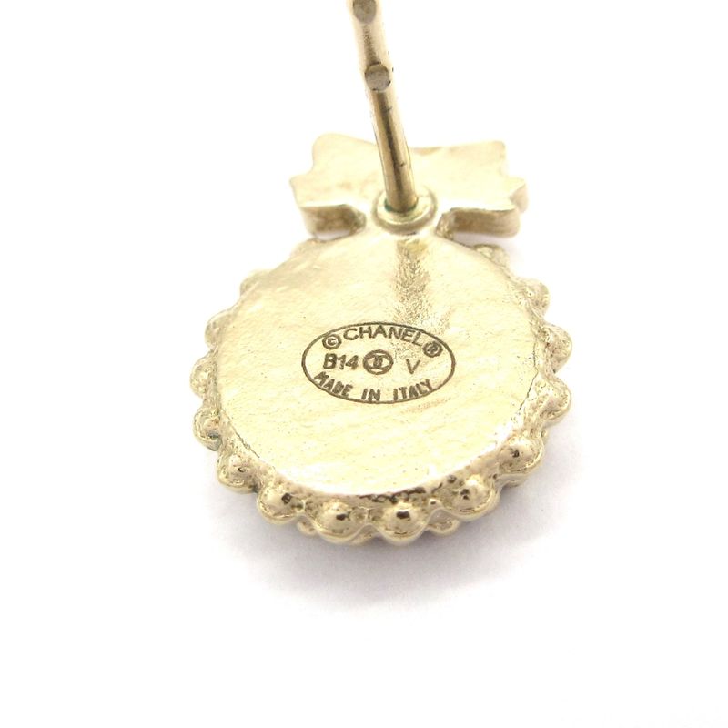 Chanel Earrings Gold And Black Coco Mark/ribbon