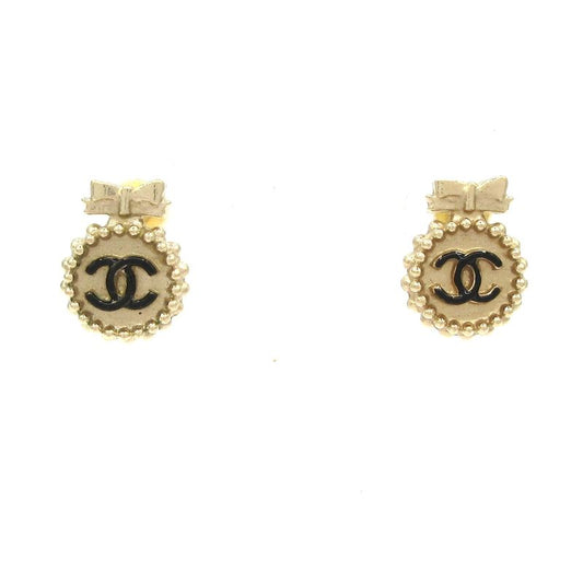 Chanel Earrings Gold And Black Coco Mark/ribbon