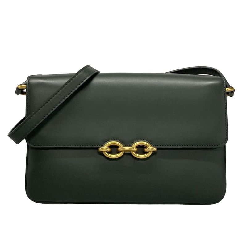 Saint Laurent Paris Shoulder Bag Mayon Satchel 649795 Dark Green Leather