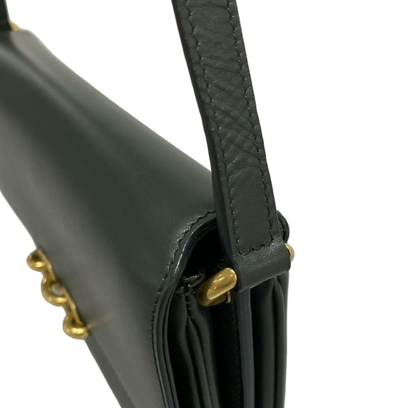 Saint Laurent Paris Shoulder Bag Mayon Satchel 649795 Dark Green Leather