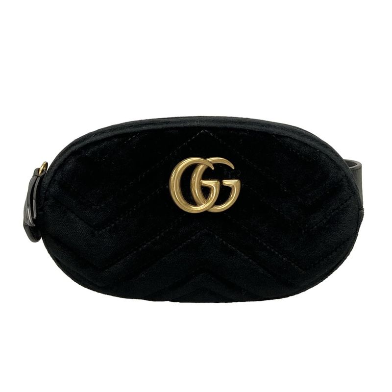 Gucci GG Marmont Waist Pouch 476434 Black Quilted Leather