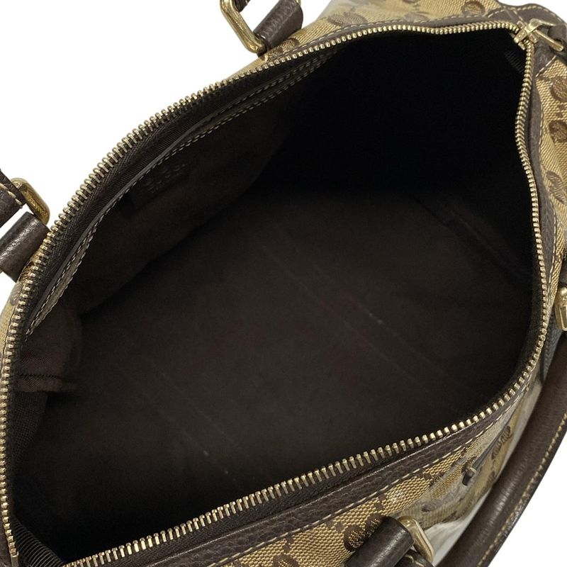 Gucci Handbag Crystal GG 265697 Beige And Dark Brown Leather