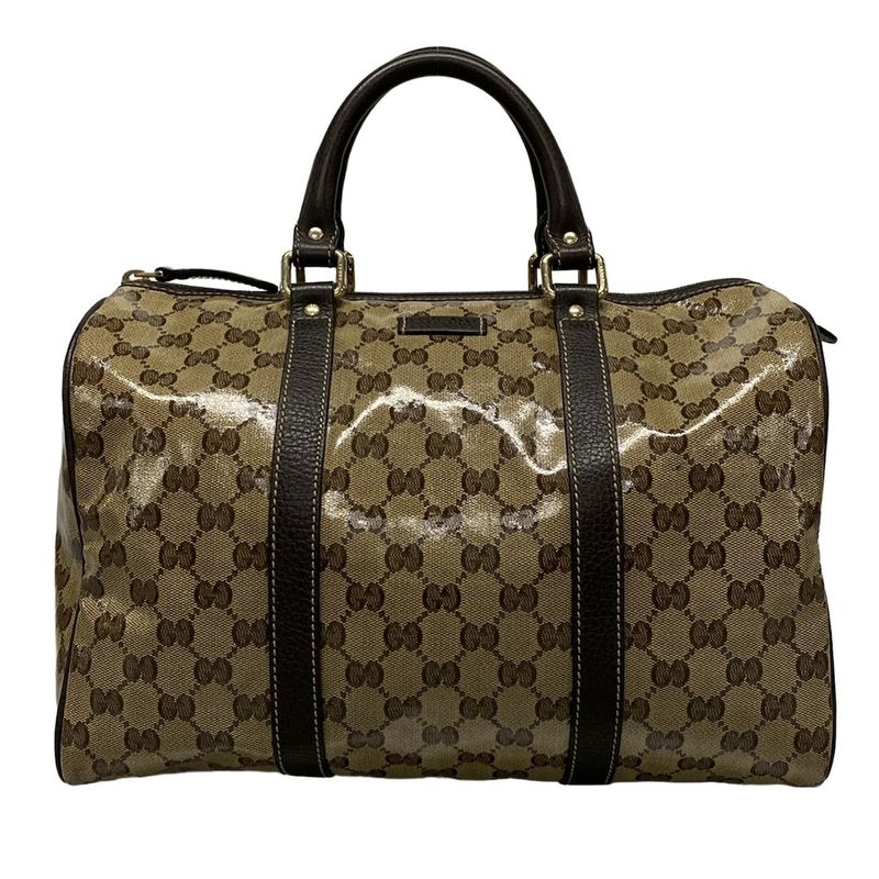 Gucci Handbag Crystal GG 265697 Beige And Dark Brown Leather