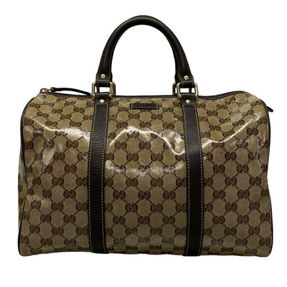 Gucci Handbag Crystal GG 265697 Beige And Dark Brown Leather