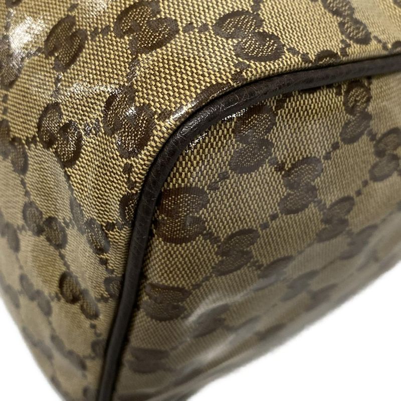 Gucci Handbag Crystal GG 265697 Beige And Dark Brown Leather
