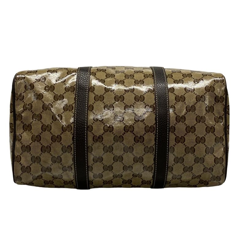 Gucci Handbag Crystal GG 265697 Beige And Dark Brown Leather