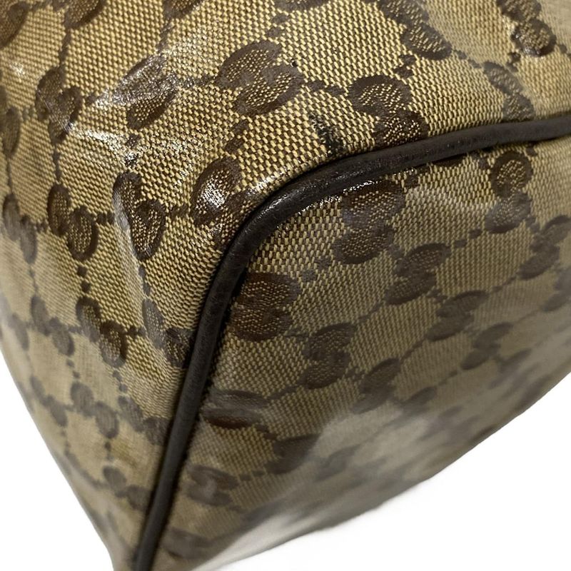 Gucci Handbag Crystal GG 265697 Beige And Dark Brown Leather