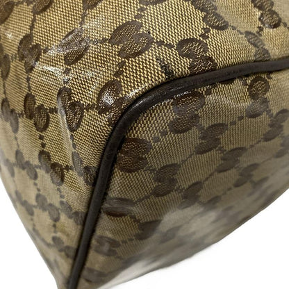 Gucci Handbag Crystal GG 265697 Beige And Dark Brown Leather
