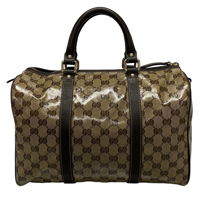 Gucci Handbag Crystal GG 265697 Beige And Dark Brown Leather