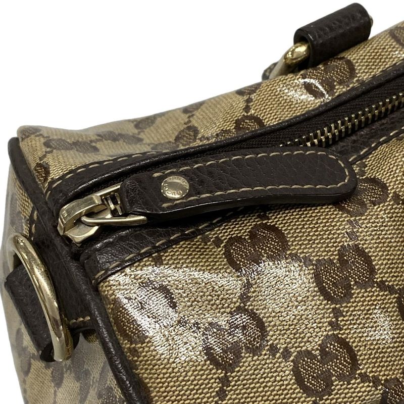 Gucci Handbag Crystal GG 265697 Beige And Dark Brown Leather