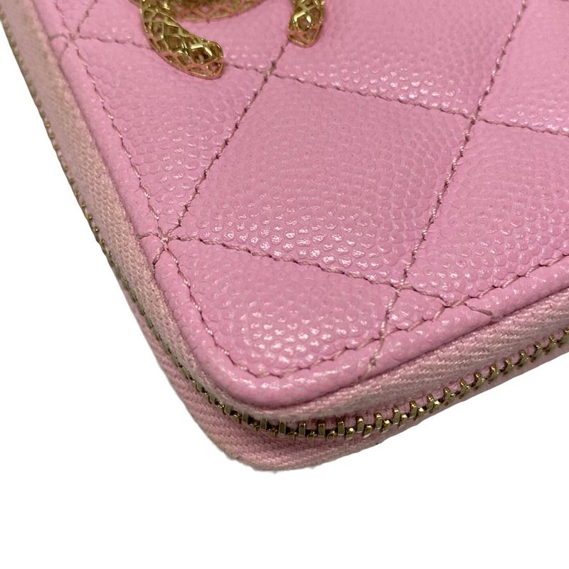 Chanel Coin Case Matelasse Ap3186 Light Pink Round Zipper/coco Mark/gold