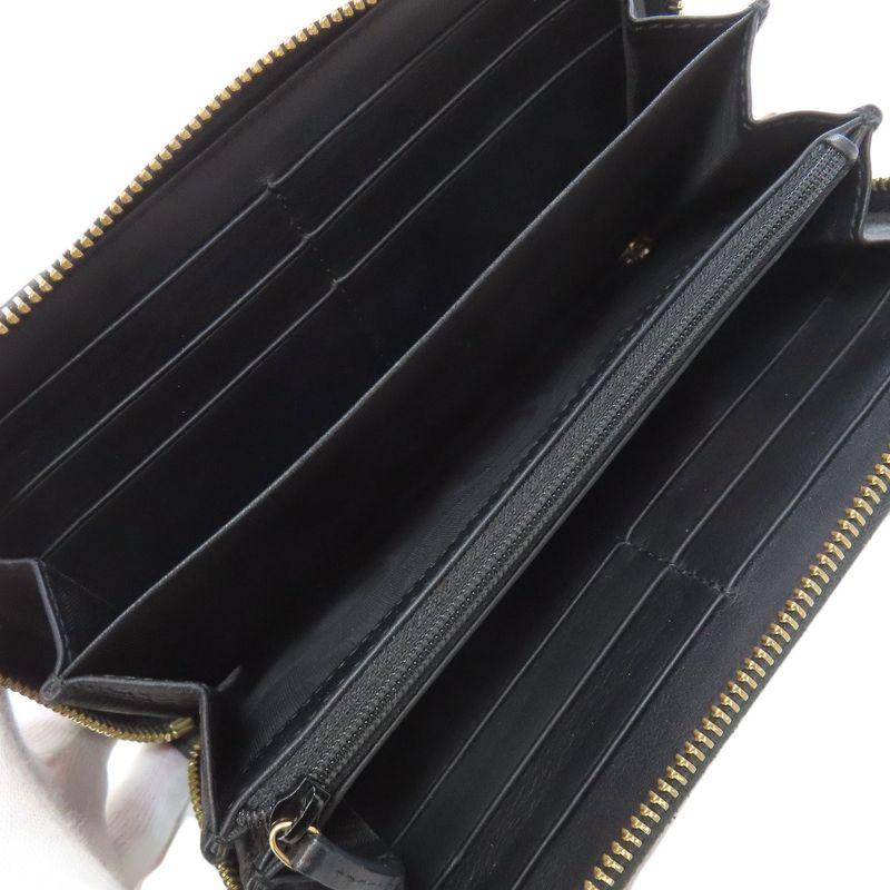 Gucci 453158 Nimufair Round Zipper Bamboo Long Wallet With Coin Purse Calf Women