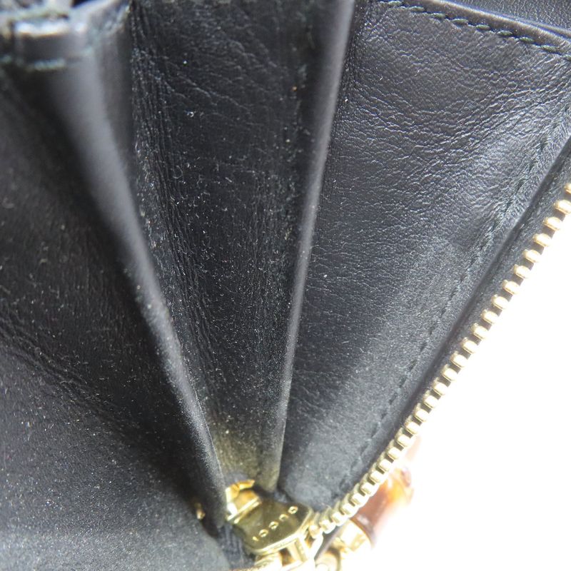 Gucci 453158 Nimufair Round Zipper Bamboo Long Wallet With Coin Purse Calf Women