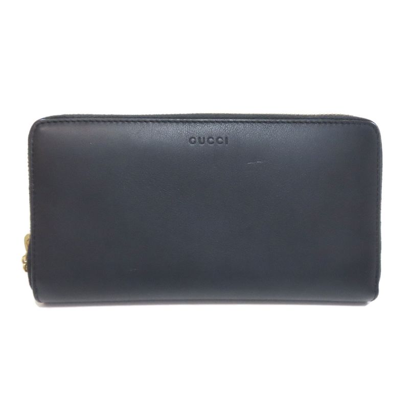 Gucci 453158 Nimufair Round Zipper Bamboo Long Wallet With Coin Purse Calf Women