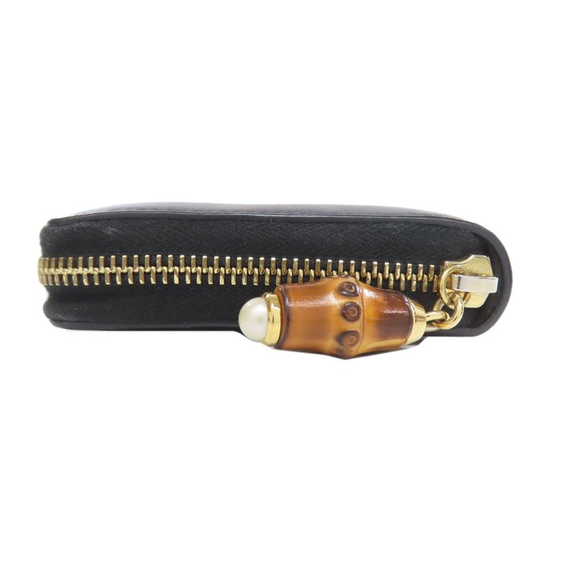 Gucci 453158 Nimufair Round Zipper Bamboo Long Wallet With Coin Purse Calf Women