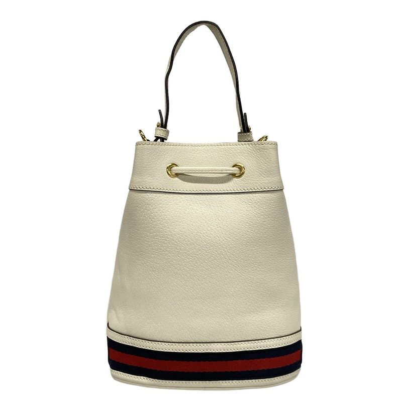 Gucci Handbag Ophidia Small Bucket Bag 610846 White X Navy X Red Drawstring