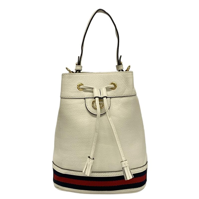 Gucci Handbag Ophidia Small Bucket Bag 610846 White X Navy X Red Drawstring