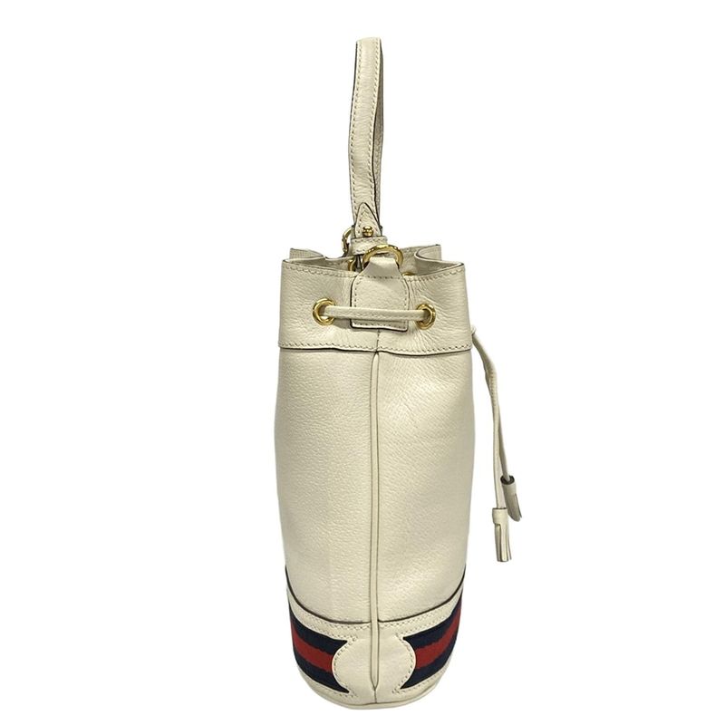 Gucci Handbag Ophidia Small Bucket Bag 610846 White X Navy X Red Drawstring