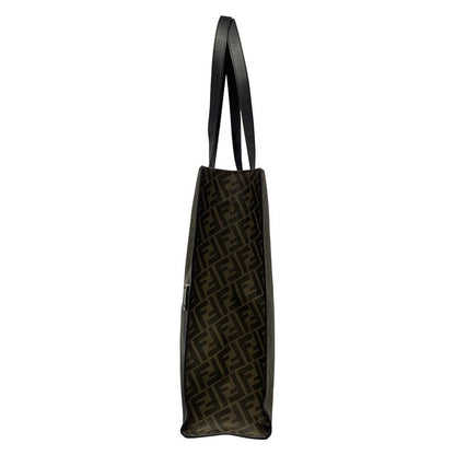 Fendi Tote Bag Sukka Pattern 7va481 Black And Dark Brown 2WAY Leather