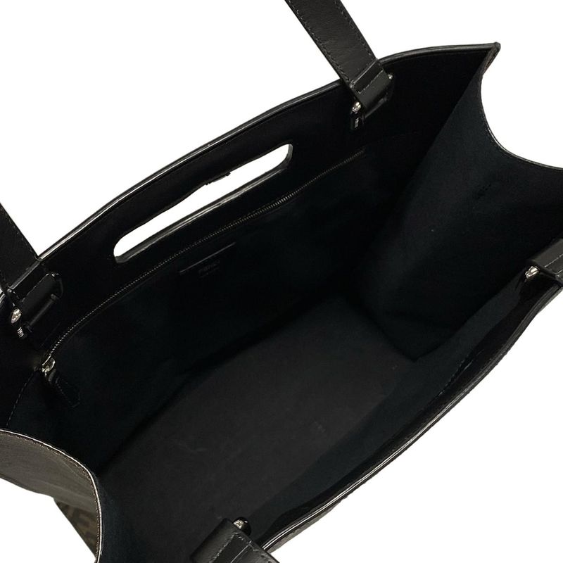 Fendi Tote Bag Sukka Pattern 7va481 Black And Dark Brown 2WAY Leather