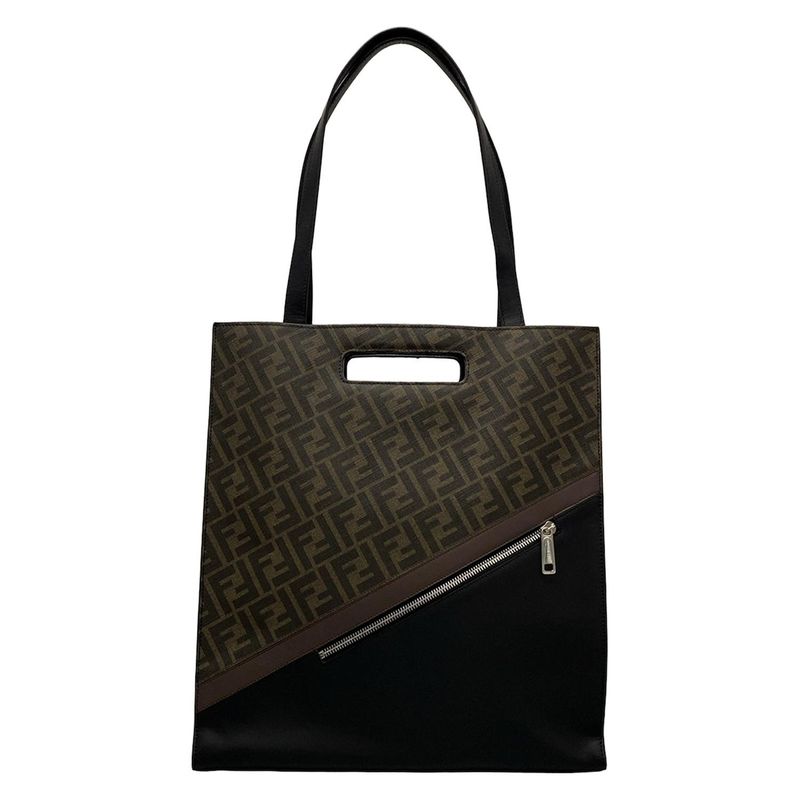 Fendi Tote Bag Sukka Pattern 7va481 Black And Dark Brown 2WAY Leather