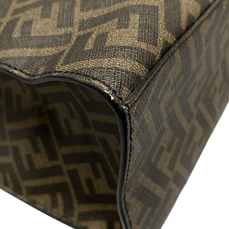 Fendi Tote Bag Sukka Pattern 7va481 Black And Dark Brown 2WAY Leather