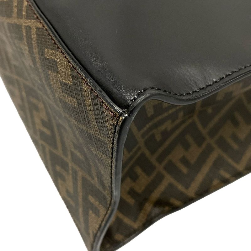 Fendi Tote Bag Sukka Pattern 7va481 Black And Dark Brown 2WAY Leather