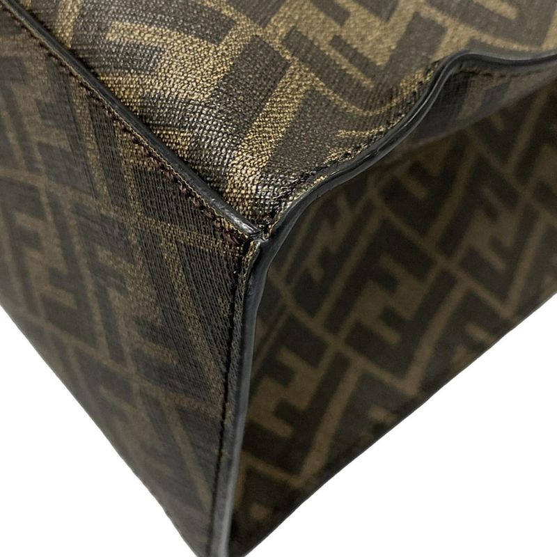 Fendi Tote Bag Sukka Pattern 7va481 Black And Dark Brown 2WAY Leather