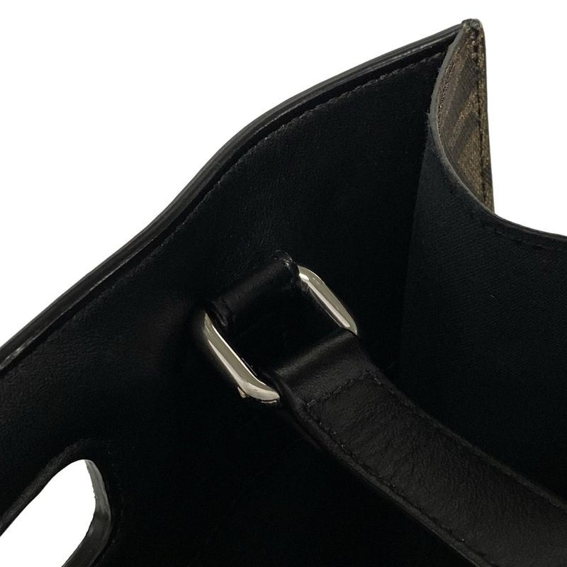 Fendi Tote Bag Sukka Pattern 7va481 Black And Dark Brown 2WAY Leather