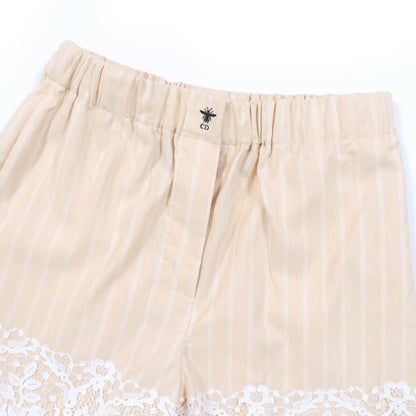 Christian DIOR 23SS 321p05b3157 Cotton Linen Bee Embroidery Lace Stripe Design