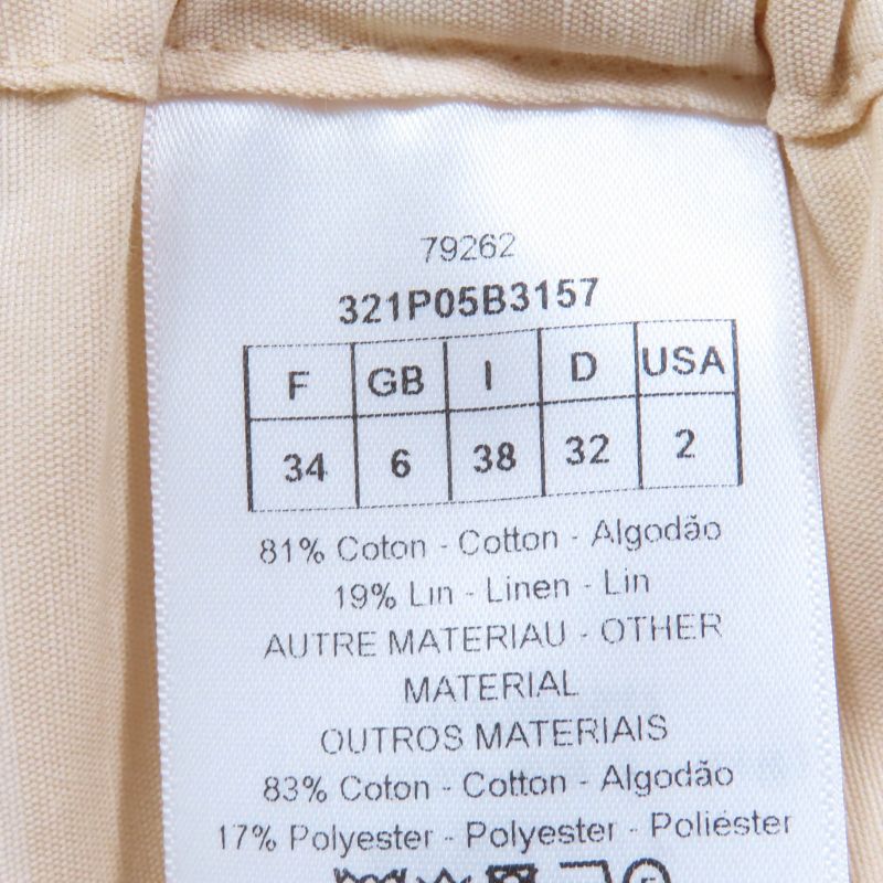 Christian DIOR 23SS 321p05b3157 Cotton Linen Bee Embroidery Lace Stripe Design