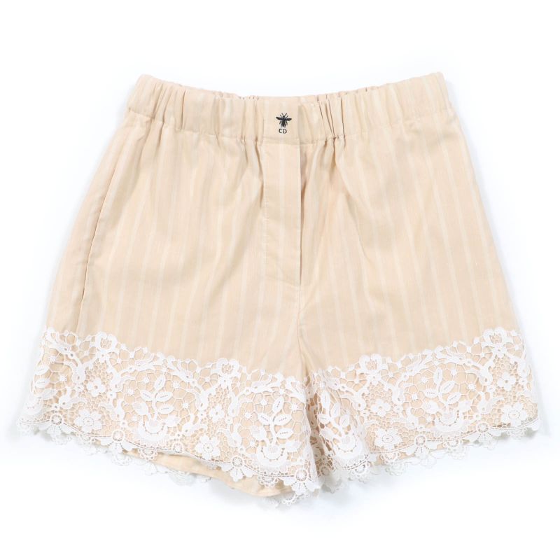 Christian DIOR 23SS 321p05b3157 Cotton Linen Bee Embroidery Lace Stripe Design